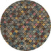 Round Machine Washable Abstract Brown Rug, wshabs4472