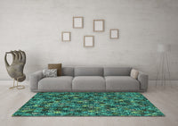 Machine Washable Abstract Turquoise Modern Rug, wshabs4472turq