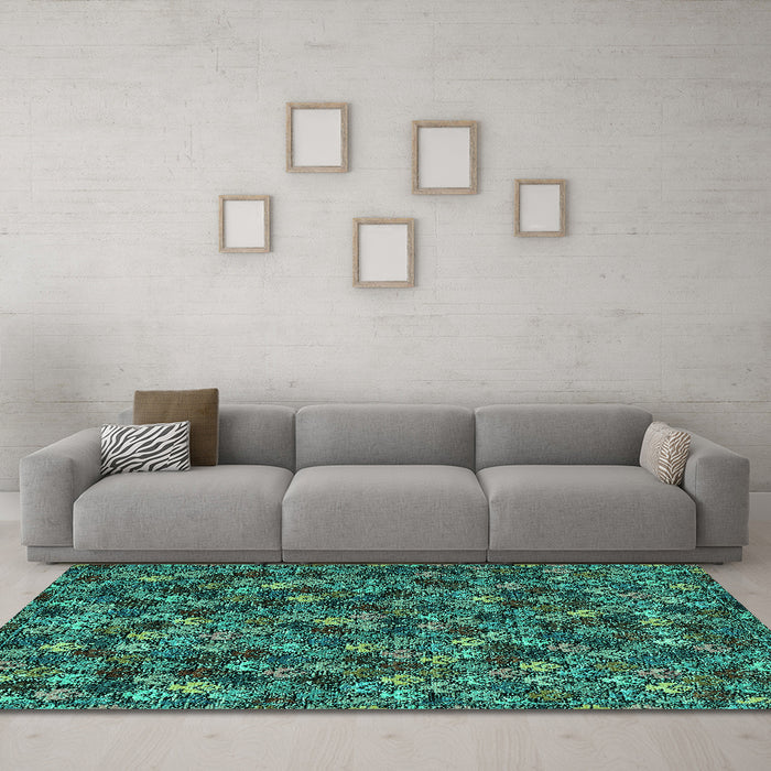 Machine Washable Abstract Turquoise Modern Area Rugs in a Living Room,, wshabs4472turq
