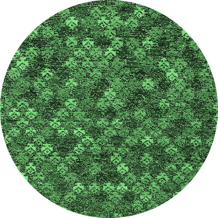 Round Machine Washable Abstract Emerald Green Modern Area Rugs, wshabs4472emgrn