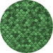 Round Machine Washable Abstract Emerald Green Modern Area Rugs, wshabs4472emgrn