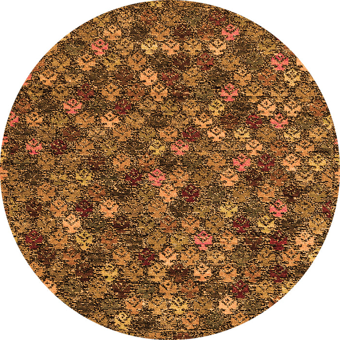 Round Machine Washable Abstract Orange Modern Area Rugs, wshabs4472org