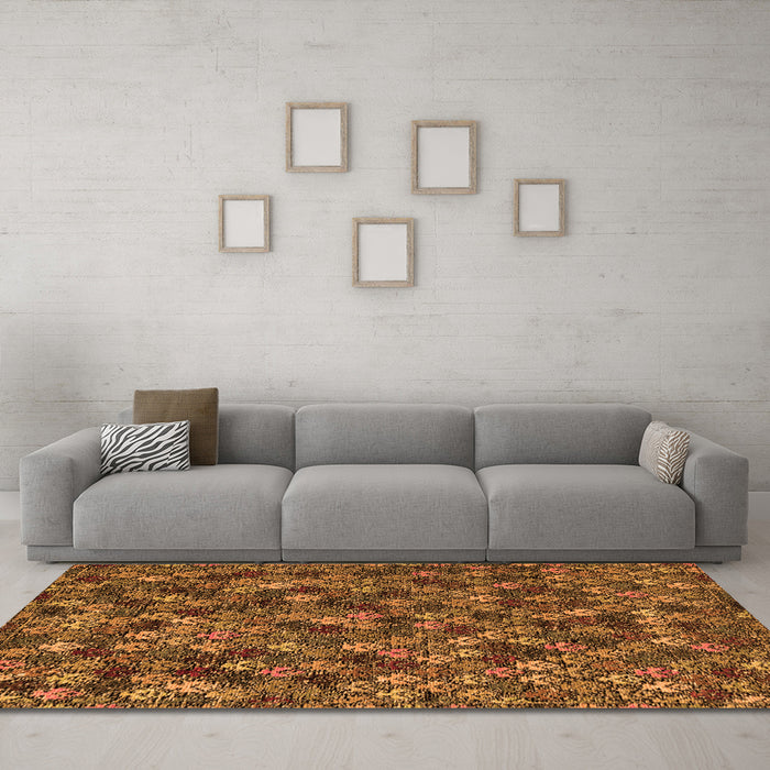 Machine Washable Abstract Orange Modern Area Rugs in a Living Room, wshabs4472org