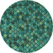 Round Machine Washable Abstract Turquoise Modern Area Rugs, wshabs4472turq