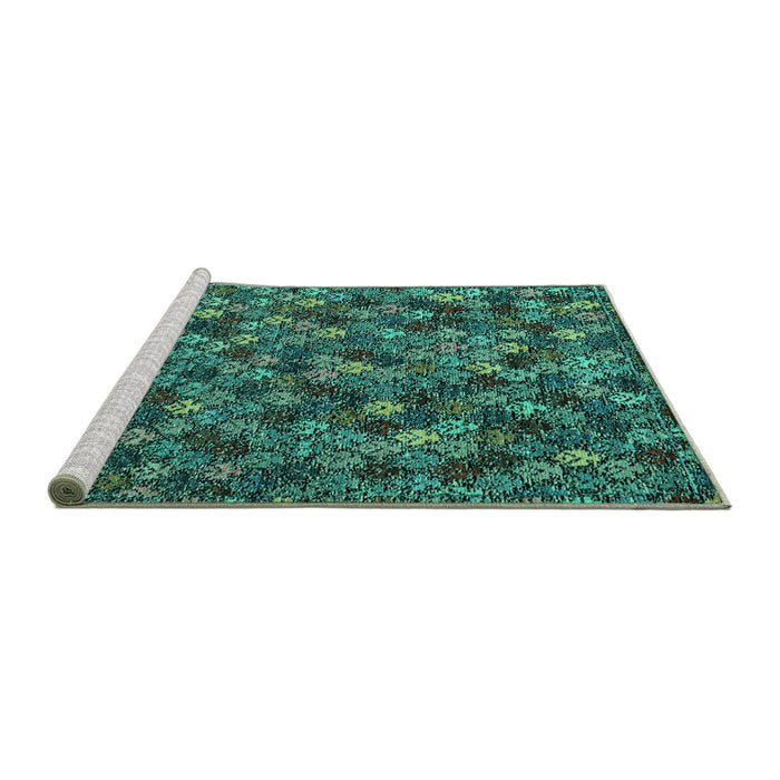 Sideview of Machine Washable Abstract Turquoise Modern Area Rugs, wshabs4472turq