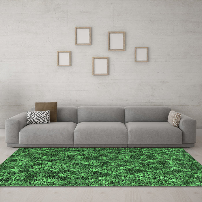 Machine Washable Abstract Emerald Green Modern Area Rugs in a Living Room,, wshabs4472emgrn