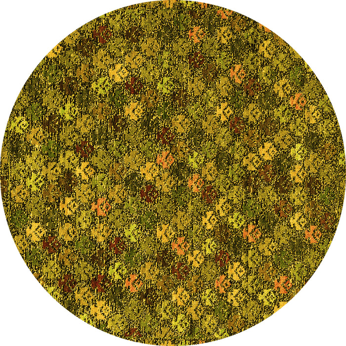Round Abstract Yellow Modern Rug, abs4472yw