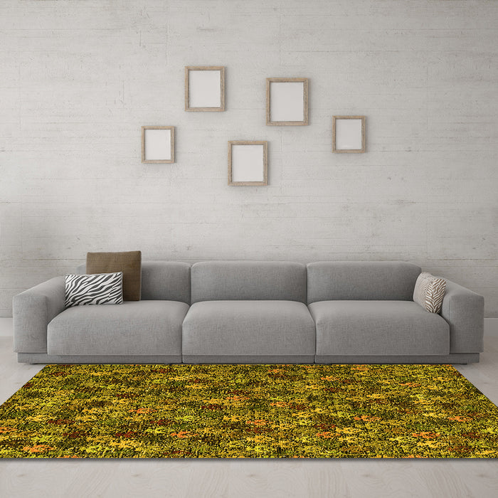 Machine Washable Abstract Yellow Modern Rug in a Living Room, wshabs4472yw