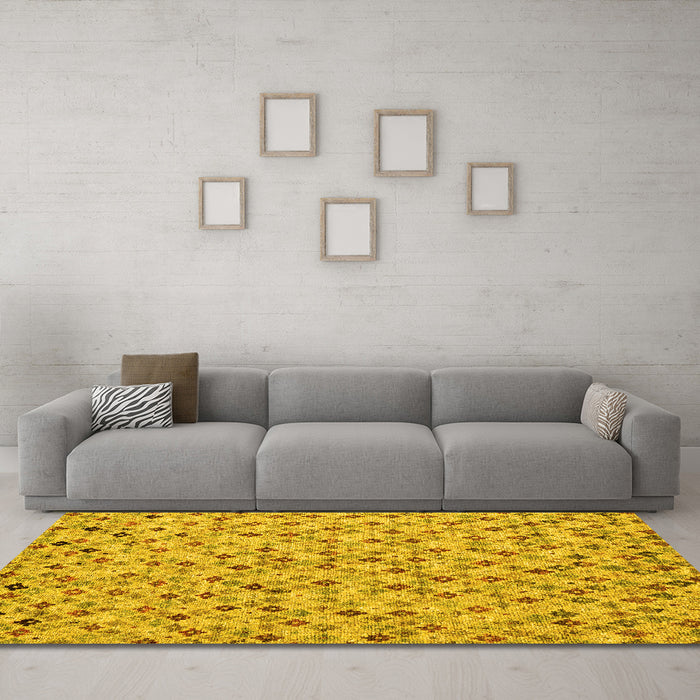Machine Washable Abstract Yellow Modern Rug in a Living Room, wshabs4473yw