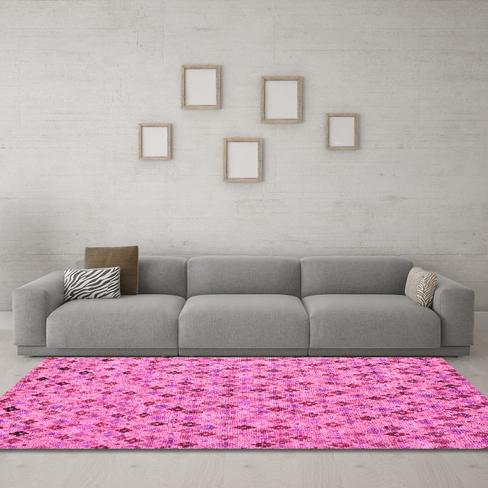 Machine Washable Abstract Pink Modern Rug in a Living Room, wshabs4473pnk