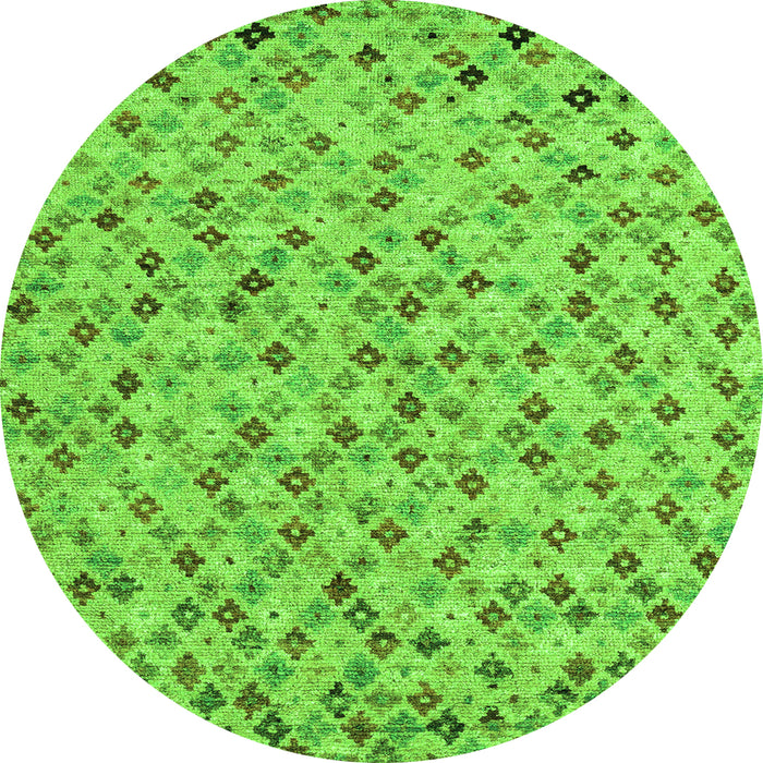 Round Machine Washable Abstract Green Modern Area Rugs, wshabs4473grn