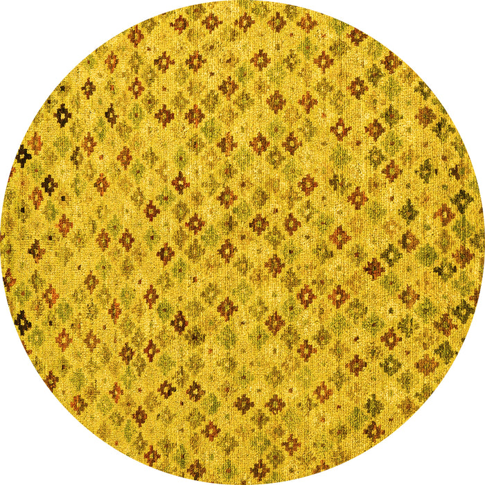 Round Machine Washable Abstract Yellow Modern Rug, wshabs4473yw
