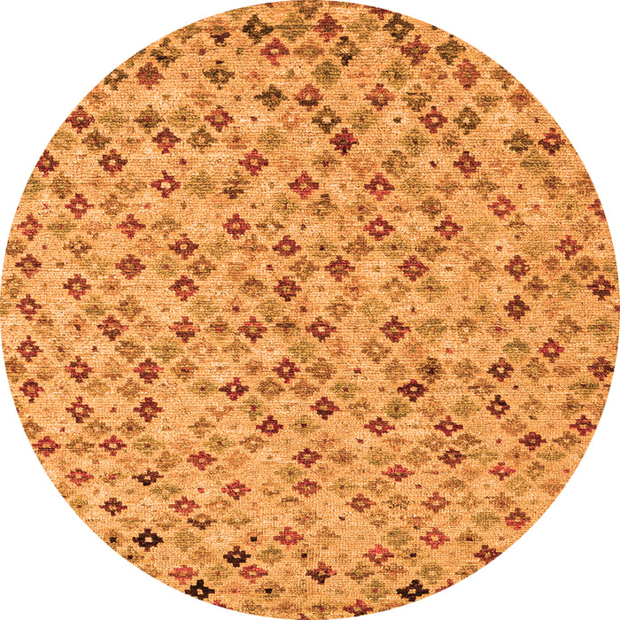 Round Machine Washable Abstract Orange Modern Area Rugs, wshabs4473org