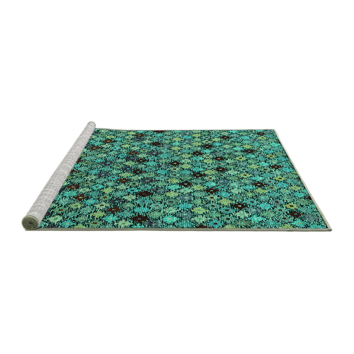 Sideview of Machine Washable Abstract Turquoise Modern Area Rugs, wshabs4474turq