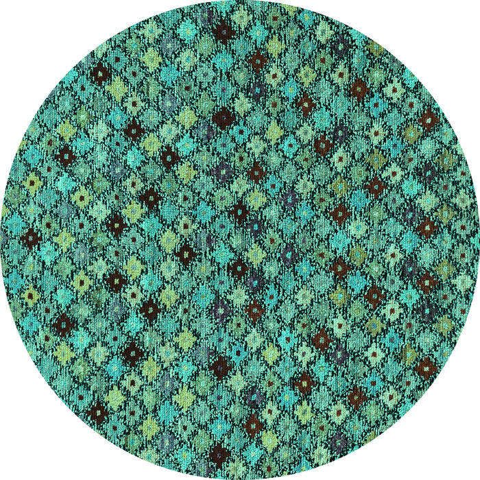 Round Machine Washable Abstract Turquoise Modern Area Rugs, wshabs4474turq