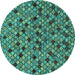 Round Machine Washable Abstract Turquoise Modern Area Rugs, wshabs4474turq