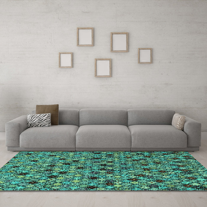 Machine Washable Abstract Turquoise Modern Area Rugs in a Living Room,, wshabs4474turq