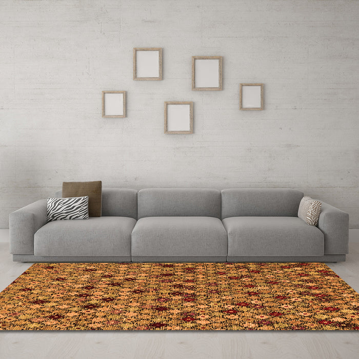 Machine Washable Abstract Orange Modern Area Rugs in a Living Room, wshabs4474org