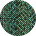 Round Machine Washable Abstract Turquoise Modern Area Rugs, wshabs4475turq