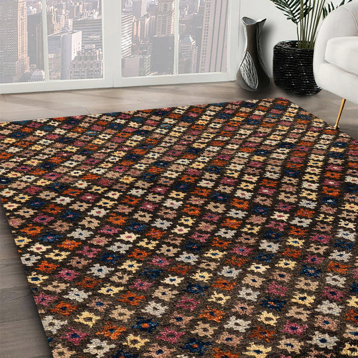 Abstract Red Modern Rug in Family Room, abs4475