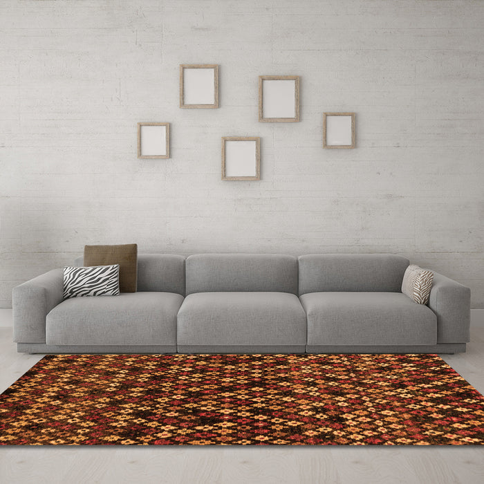 Machine Washable Abstract Orange Modern Area Rugs in a Living Room, wshabs4475org