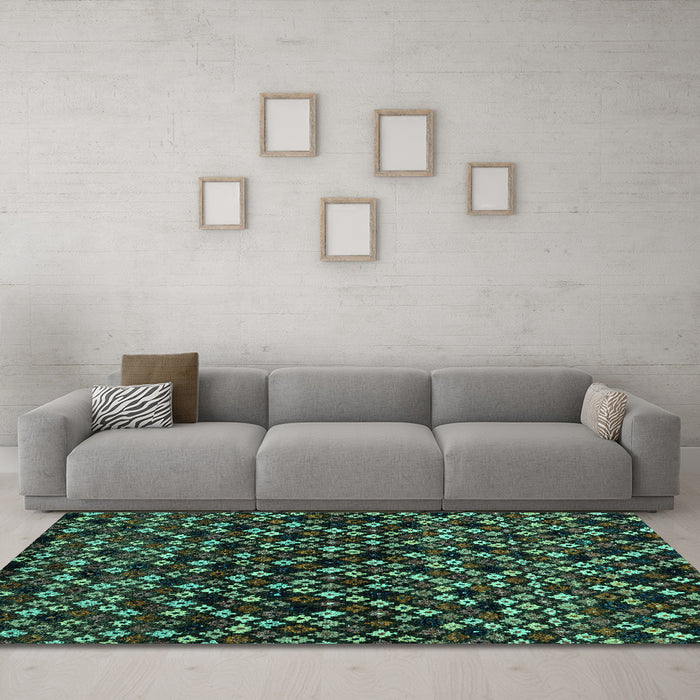 Machine Washable Abstract Turquoise Modern Area Rugs in a Living Room,, wshabs4475turq