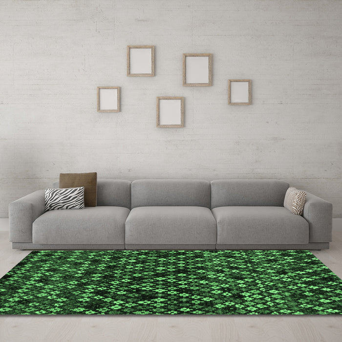 Machine Washable Abstract Emerald Green Modern Area Rugs in a Living Room,, wshabs4475emgrn