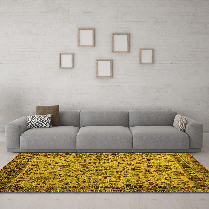 Machine Washable Abstract Yellow Modern Rug in a Living Room, wshabs4476yw