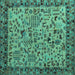 Square Machine Washable Abstract Turquoise Modern Area Rugs, wshabs4476turq