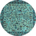 Round Abstract Light Blue Modern Rug, abs4476lblu