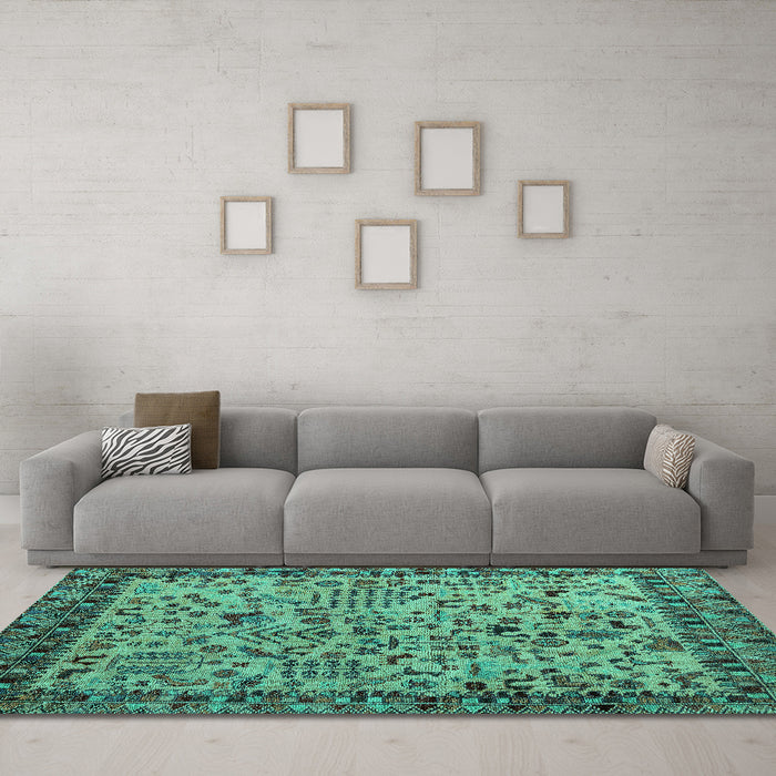 Machine Washable Abstract Turquoise Modern Area Rugs in a Living Room,, wshabs4476turq