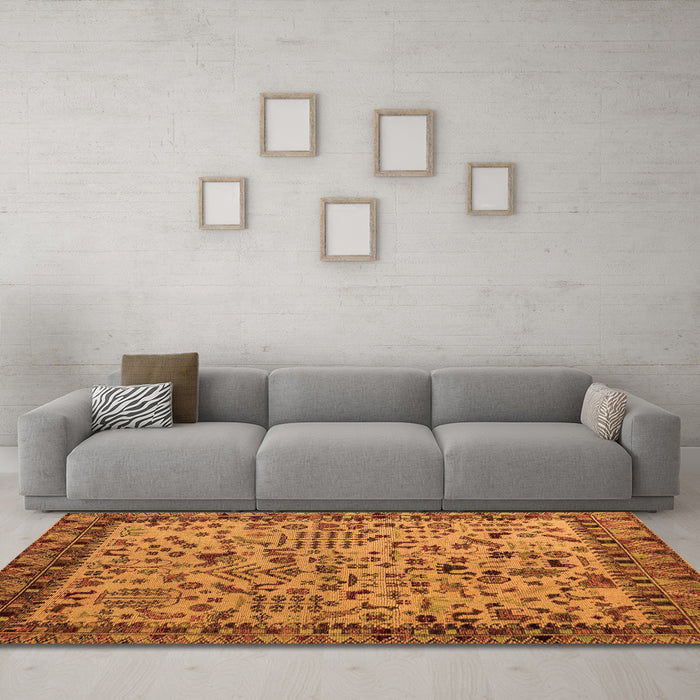 Machine Washable Abstract Orange Modern Area Rugs in a Living Room, wshabs4476org