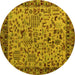 Round Machine Washable Abstract Yellow Modern Rug, wshabs4476yw