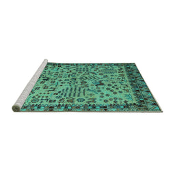 Sideview of Machine Washable Abstract Turquoise Modern Area Rugs, wshabs4476turq