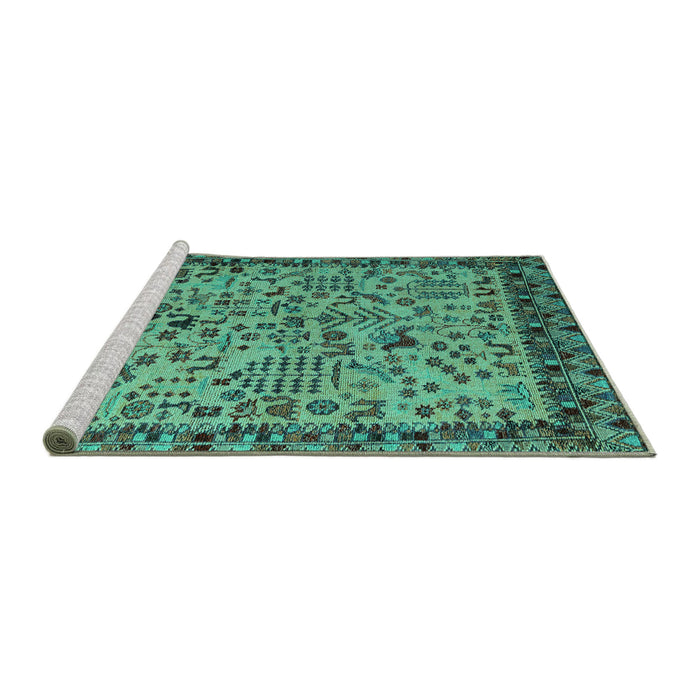 Sideview of Machine Washable Abstract Turquoise Modern Area Rugs, wshabs4476turq