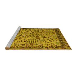 Sideview of Machine Washable Abstract Yellow Modern Rug, wshabs4476yw