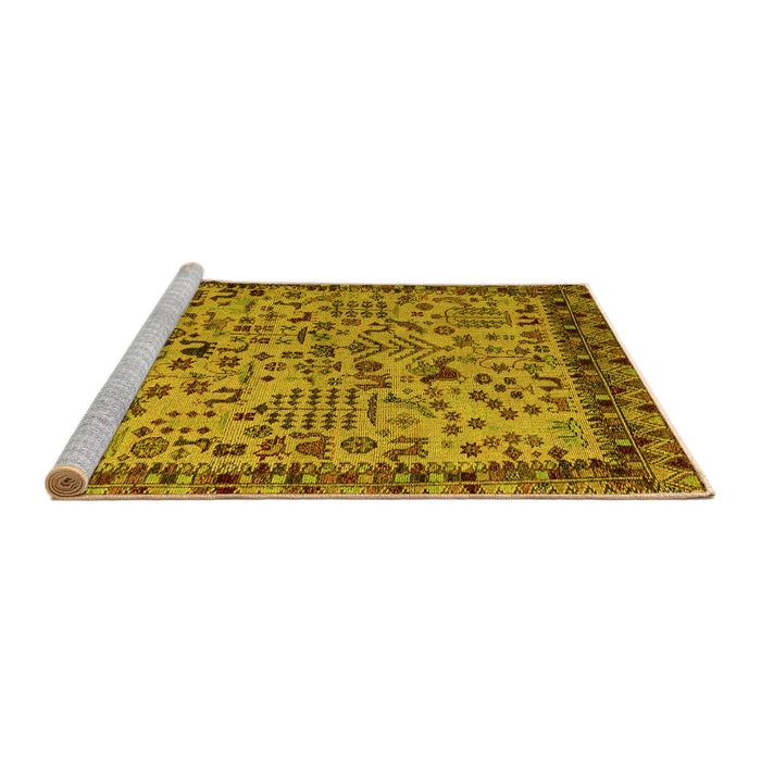 Sideview of Machine Washable Abstract Yellow Modern Rug, wshabs4476yw