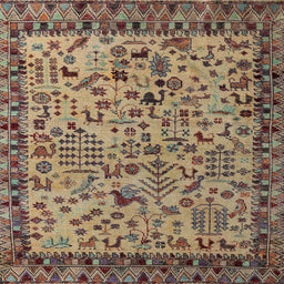 Square Abstract Sangria Brown Modern Rug, abs4476