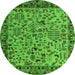 Round Machine Washable Abstract Green Modern Area Rugs, wshabs4476grn