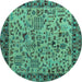 Round Machine Washable Abstract Turquoise Modern Area Rugs, wshabs4476turq