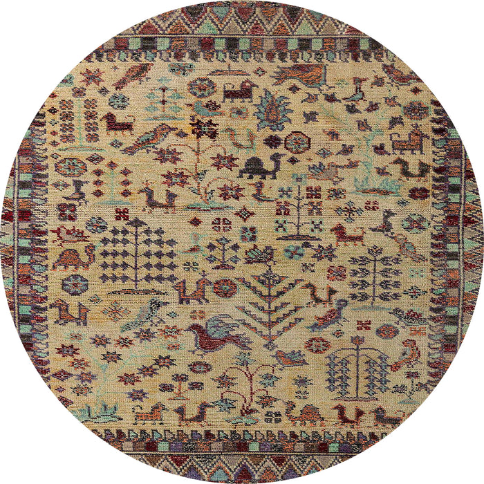 Round Abstract Sangria Brown Modern Rug, abs4476