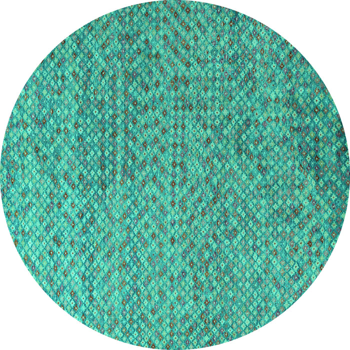 Round Machine Washable Abstract Turquoise Modern Area Rugs, wshabs4477turq