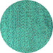 Round Machine Washable Abstract Turquoise Modern Area Rugs, wshabs4477turq