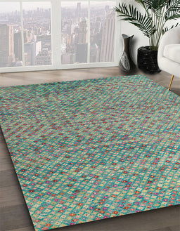 Abstract AquaMarine Green Modern Rug in Family Room, abs4477