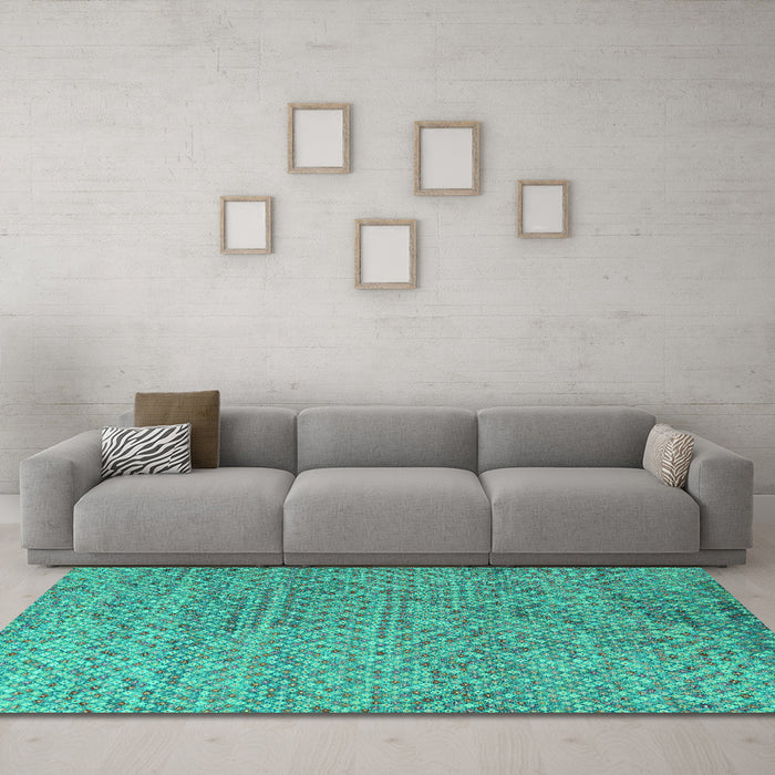 Machine Washable Abstract Turquoise Modern Area Rugs in a Living Room,, wshabs4477turq