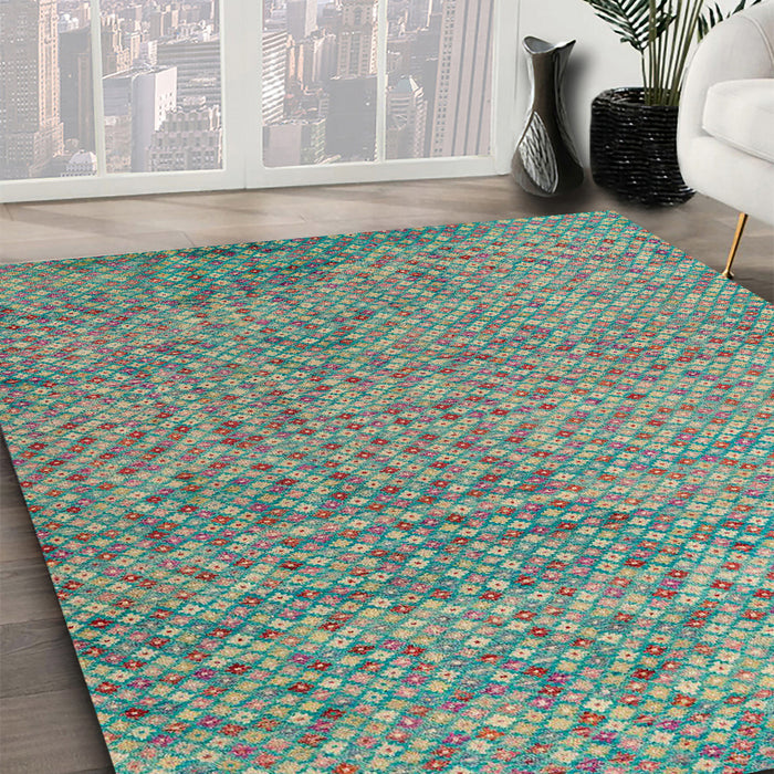 Machine Washable Abstract Medium Aqua Marine Green Rug in a Family Room, wshabs4477
