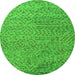 Round Machine Washable Abstract Green Modern Area Rugs, wshabs4477grn