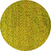 Round Machine Washable Abstract Yellow Modern Rug, wshabs4477yw