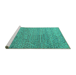 Sideview of Machine Washable Abstract Turquoise Modern Area Rugs, wshabs4477turq