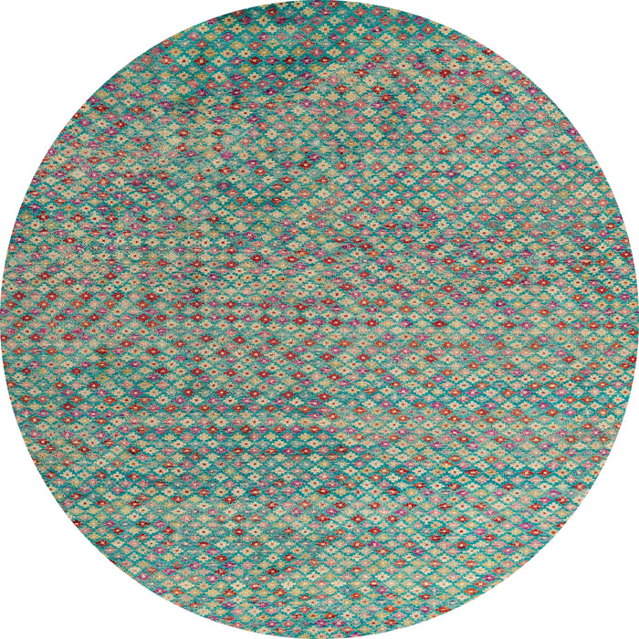 Round Machine Washable Abstract Medium Aqua Marine Green Rug, wshabs4477